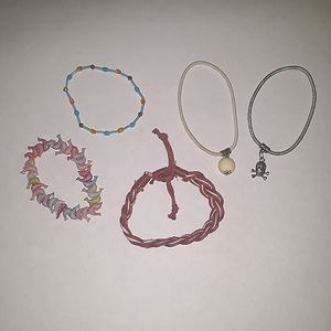 Five bracelets charm jewelry dolphin skeleton bead braid